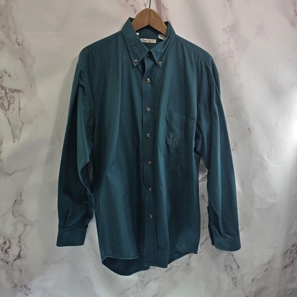 Vintage Shirt Mens Large Button Down 90s Dark Forest Green Bugle Boy Long Sleeve - Picture 1 of 12